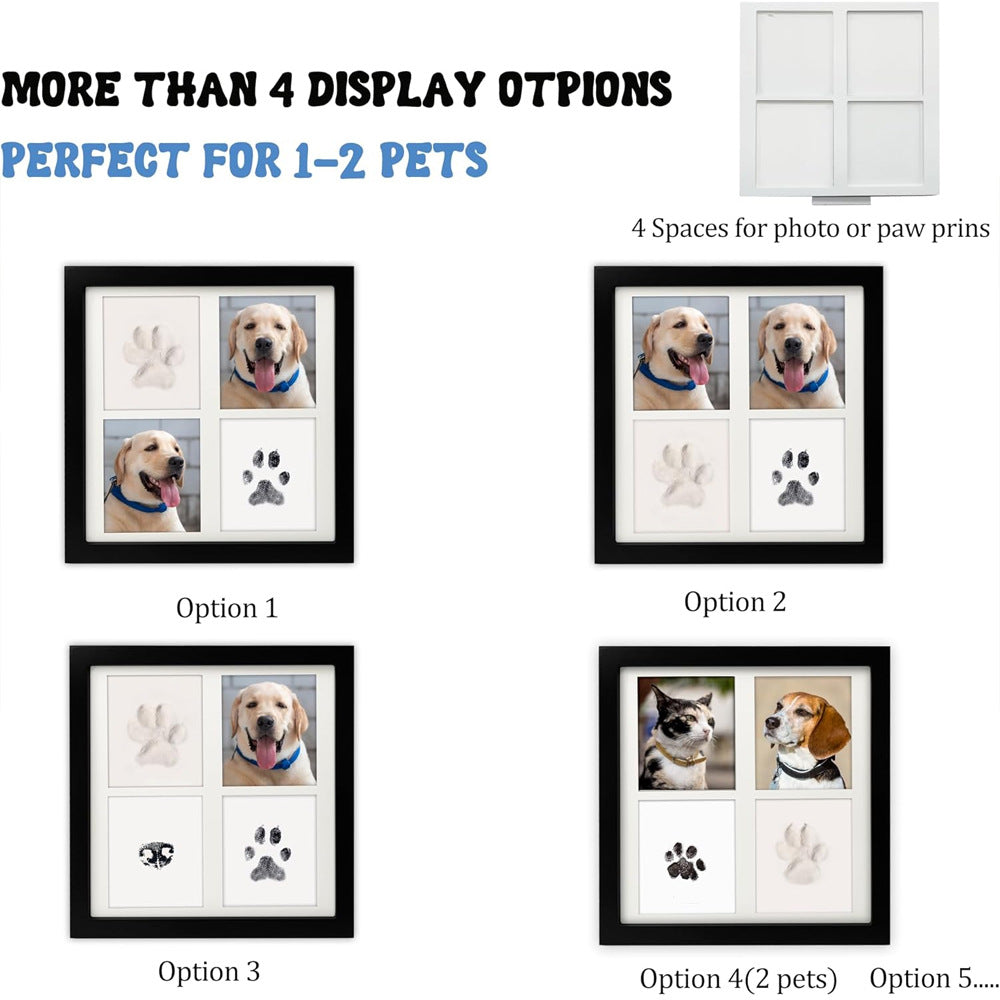 Black and White Pet Paw Print Keepsake Photo Frame Kit - Mess-Free Ink Pad for Dogs & Cats, Dual Photo & Print Display - Image 5