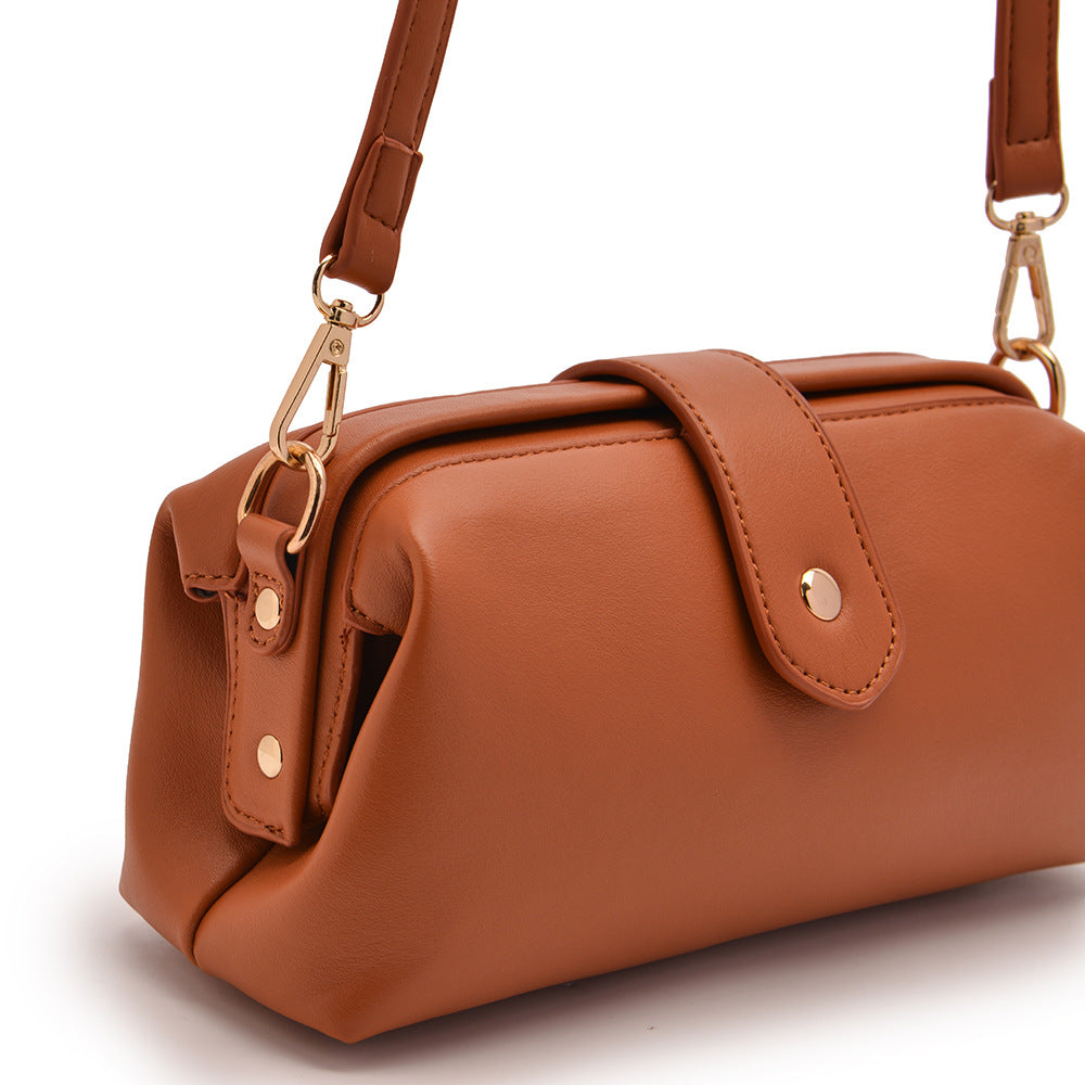 Brown Chic Vintage Inspired PU Leather Crossbody Bag - Small Frame Doctor Style Purse with Adjustable Strap - Image 6