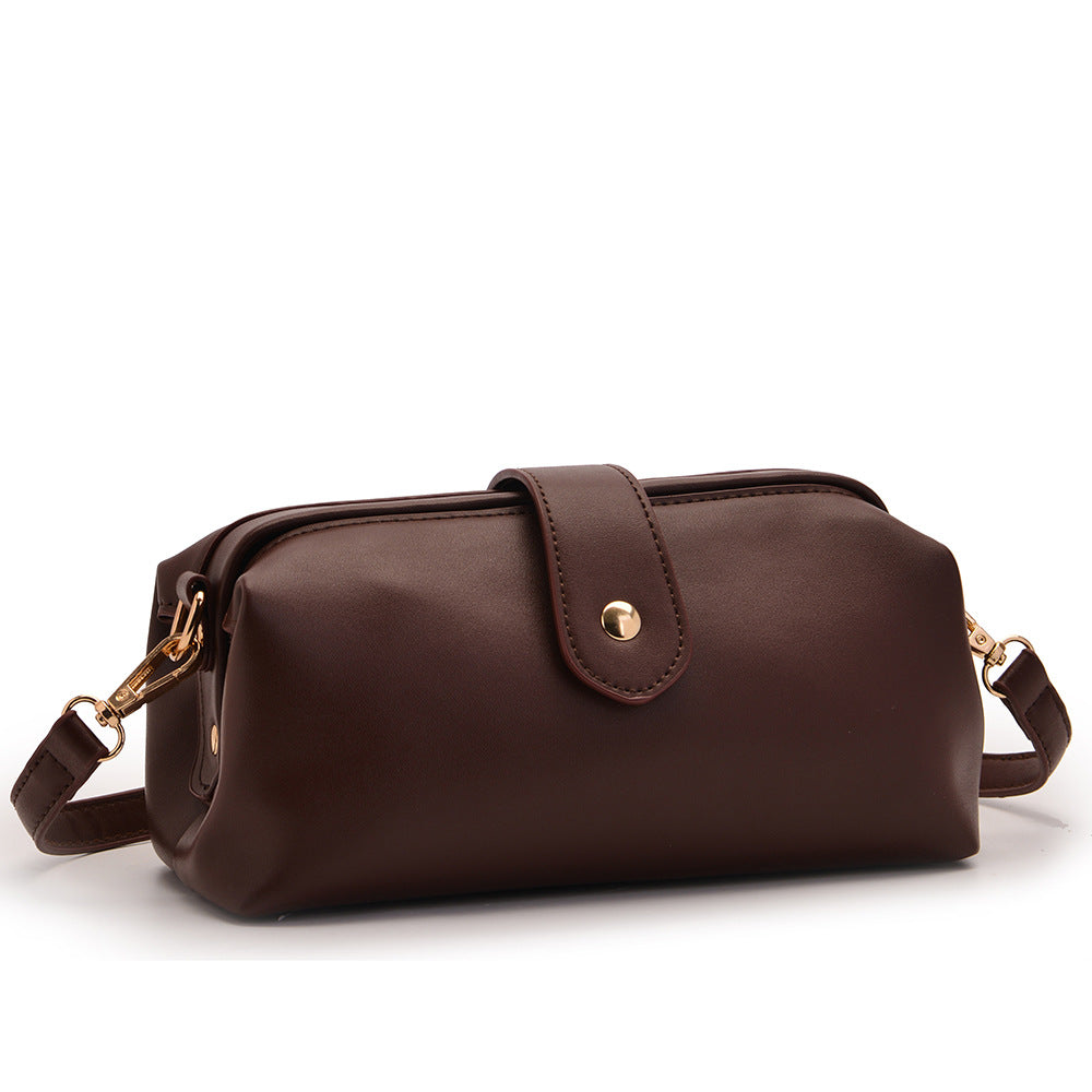 Coffee Chic Vintage Inspired PU Leather Crossbody Bag - Small Frame Doctor Style Purse with Adjustable Strap - Image 4