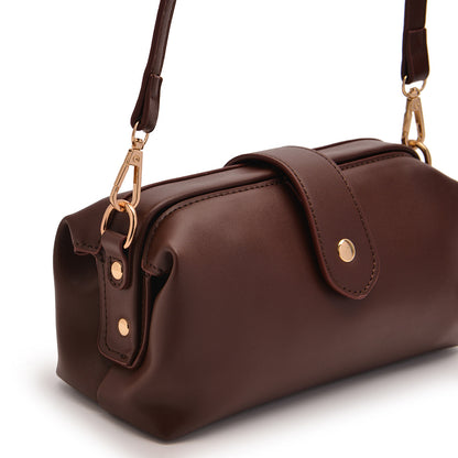 Coffee Chic Vintage Inspired PU Leather Crossbody Bag - Small Frame Doctor Style Purse with Adjustable Strap - Image 6