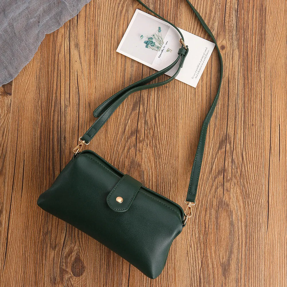 Dark Green Chic Vintage Inspired PU Leather Crossbody Bag - Small Frame Doctor Style Purse with Adjustable Strap