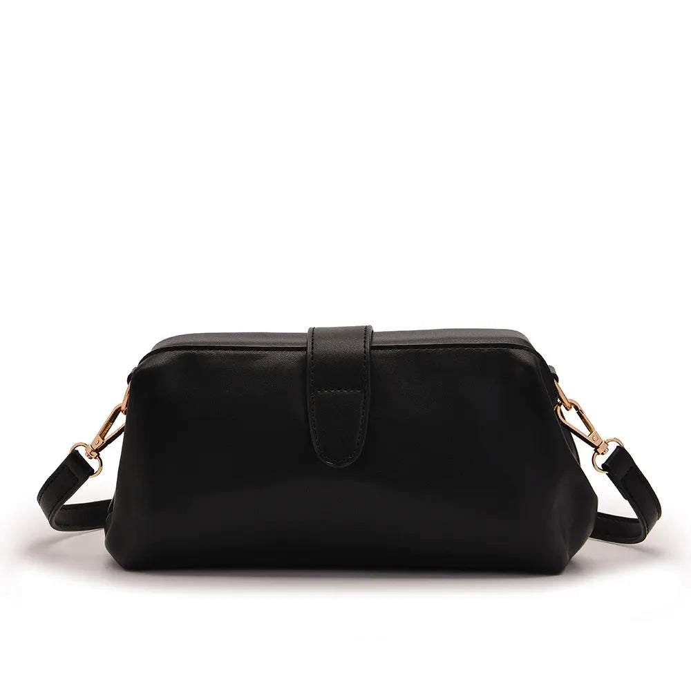 Black Chic Vintage Inspired PU Leather Crossbody Bag - Small Frame Doctor Style Purse with Adjustable Strap - Image 5