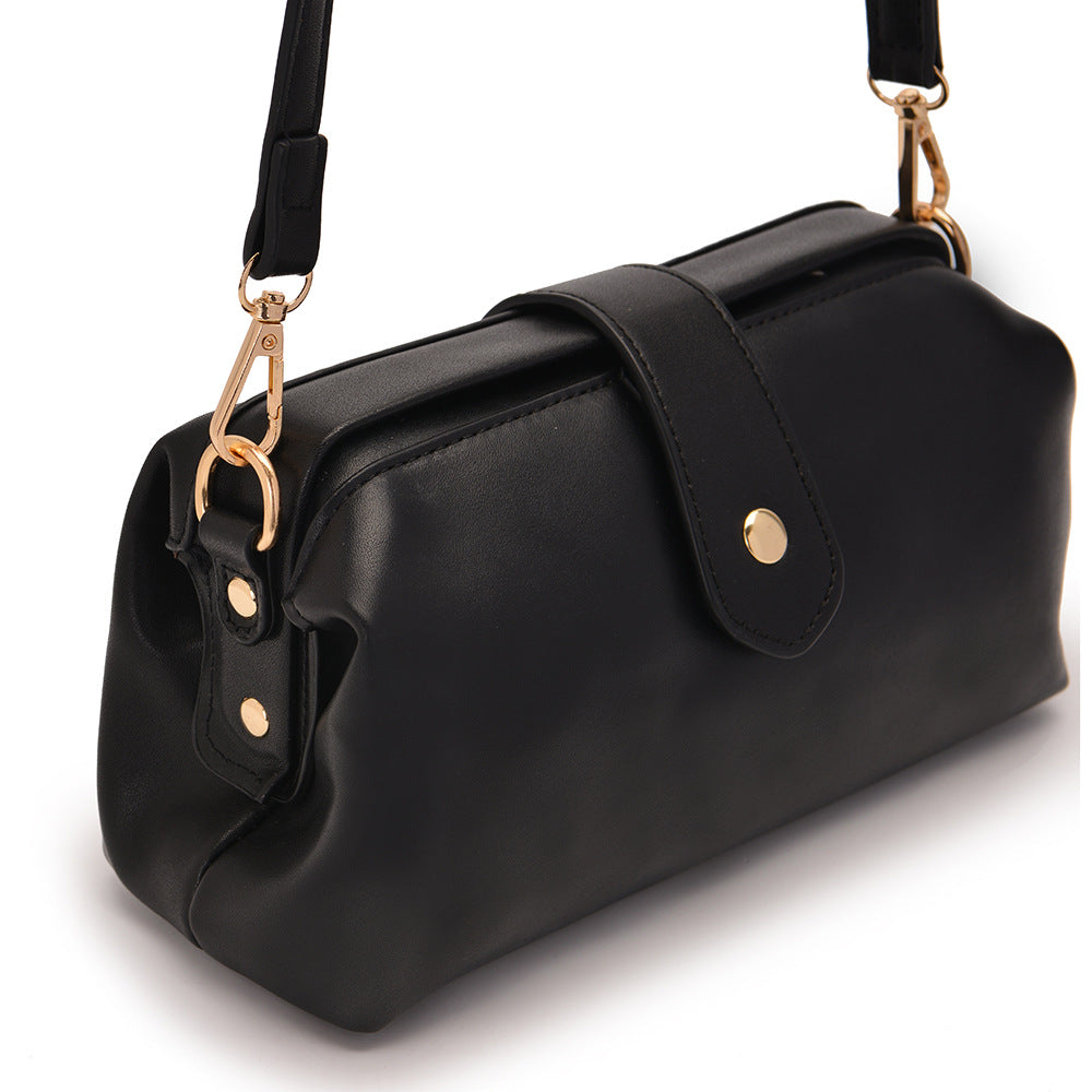 Black Chic Vintage Inspired PU Leather Crossbody Bag - Small Frame Doctor Style Purse with Adjustable Strap - Image 6