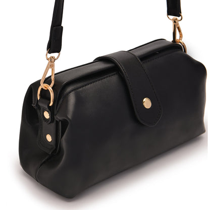 Black Chic Vintage Inspired PU Leather Crossbody Bag - Small Frame Doctor Style Purse with Adjustable Strap - Image 6