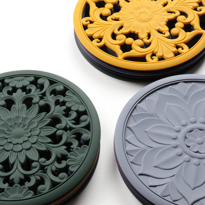 Elegant Floral Silicone Trivet Mat Set (3-Pack, Black) - Heat Resistant, Non-Slip Kitchen Hot Pads & Pot Holders - Image 2