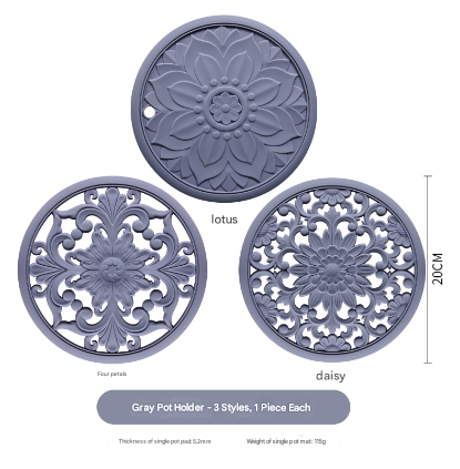 Elegant Floral Silicone Trivet Mat Set (3-Pack, Dark Green) - Heat Resistant, Non-Slip Kitchen Hot Pads & Pot Holders - Image 3
