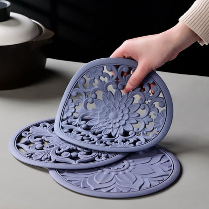 Elegant Floral Silicone Trivet Mat Set (3-Pack, Dark Green) - Heat Resistant, Non-Slip Kitchen Hot Pads & Pot Holders - Image 4