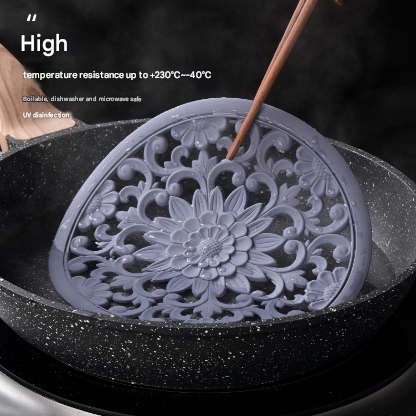 Elegant Floral Silicone Trivet Mat Set (3-Pack, Dark Green) - Heat Resistant, Non-Slip Kitchen Hot Pads & Pot Holders - Image 5