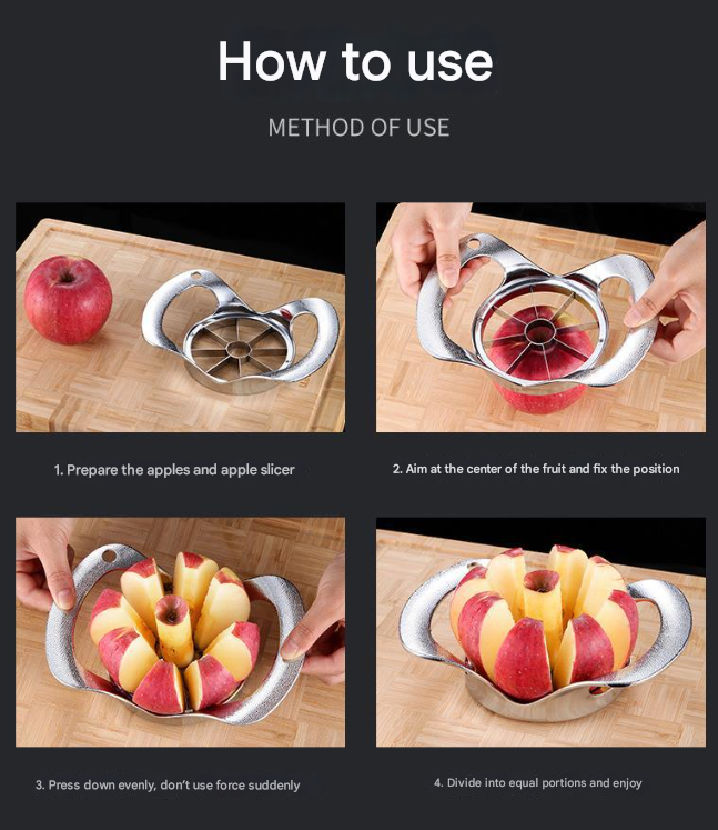 Silver Premium Apple Slicer Corer - Heavy Duty Stainless Steel Fruit Cutter, 8-Slice Divider Kitchen Gadget - Image 3