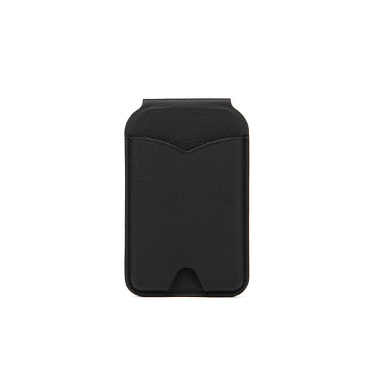 Black Chic MagSafe Wallet with Mirror & Stand - PU Leather Card Holder for iPhone 12-16 Series