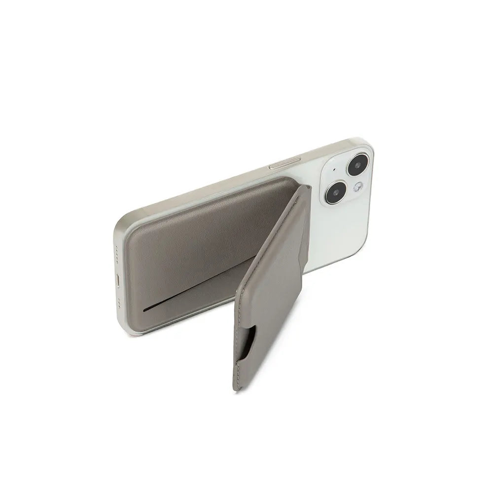 Grey Chic MagSafe Wallet with Mirror & Stand - PU Leather Card Holder for iPhone 12-16 Series - Image 3