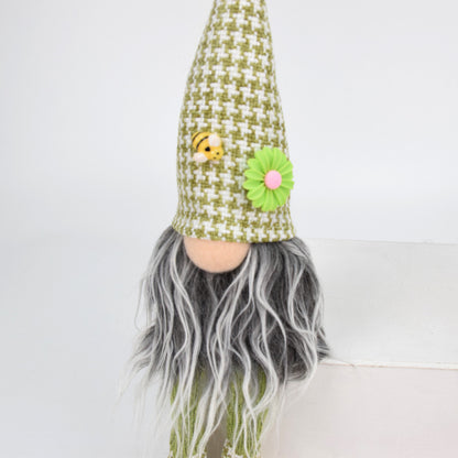 2 Pcs Charming Green Houndstooth Gnome - Plush Faceless Gonk with Long Dangle Legs - Adorable Shelf Sitter Home Decor Accent - Image 3