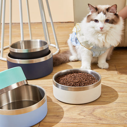 Beige and Silver Premium 304 Stainless Steel Pet Bowl (32oz) - Non-Slip, Anti-Tip Food & Water Dish for Dogs & Cats - Durable & Easy Clean - Image 2