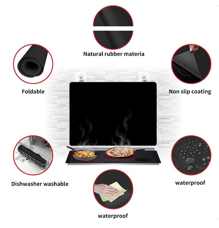 Black Premium Heat Resistant Stovetop Protector Mat - Waterproof, Anti-Slip & Easy Clean Kitchen Guard (61.5x53cm) - Image 3