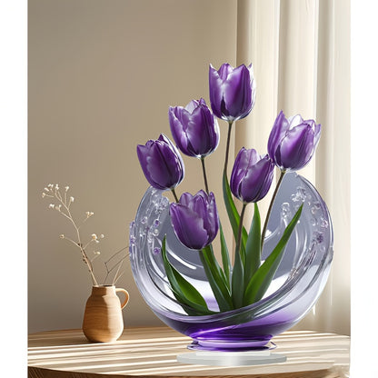 2 Pcs Charming Purple Tulip 2D Acrylic Ornament - Flat Floral Tabletop Art Decor Accent