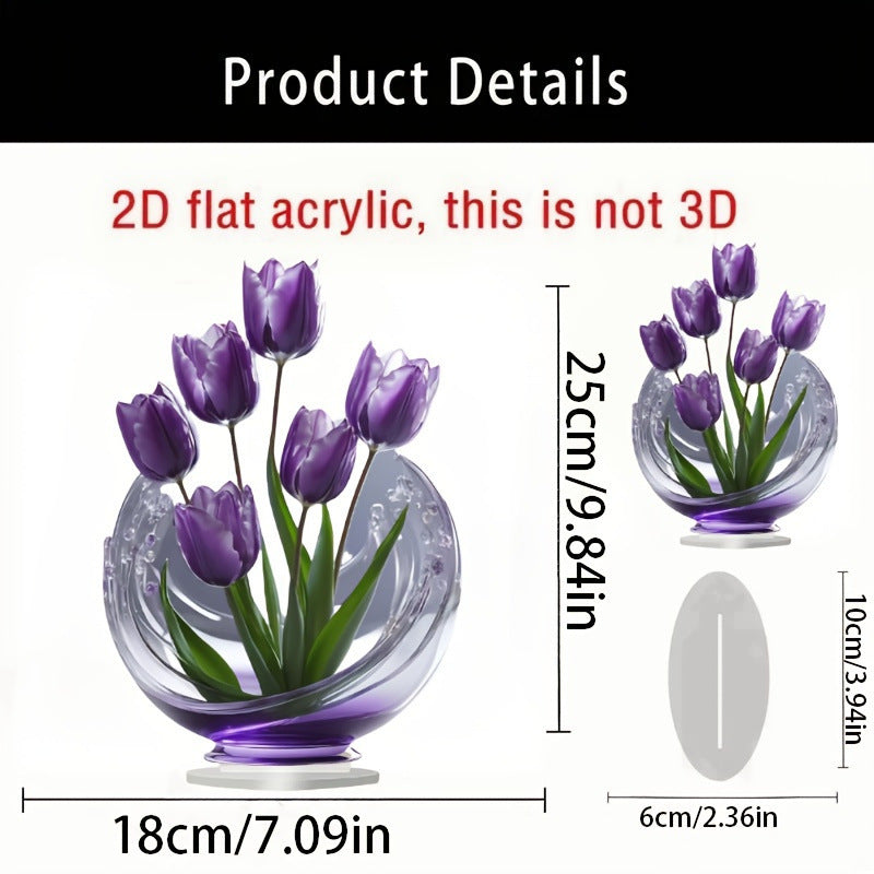 2 Pcs Charming Purple Tulip 2D Acrylic Ornament - Flat Floral Tabletop Art Decor Accent - Image 3