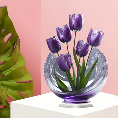 2 Pcs Charming Purple Tulip 2D Acrylic Ornament - Flat Floral Tabletop Art Decor Accent - Image 4