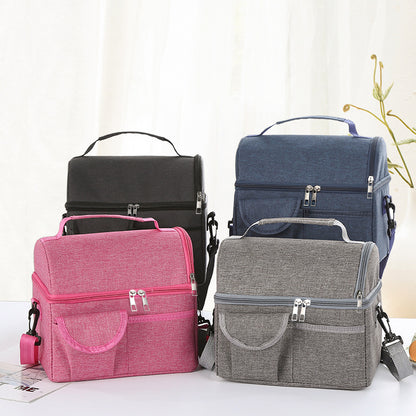 2 Pcs Blue Premium Double Layer Insulated Lunch Bag - 8.4L Thermal Cooler Tote with Shoulder Strap - Image 2