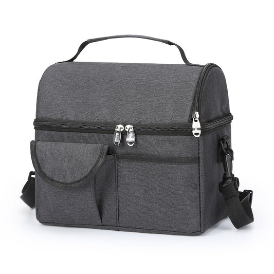 2 Pcs Black Premium Double Layer Insulated Lunch Bag - 8.4L Thermal Cooler Tote with Shoulder Strap