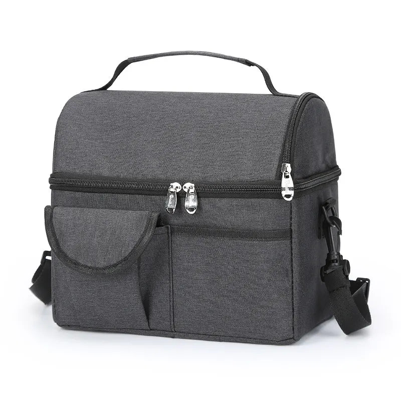 2 Pcs Black Premium Double Layer Insulated Lunch Bag - 8.4L Thermal Cooler Tote with Shoulder Strap