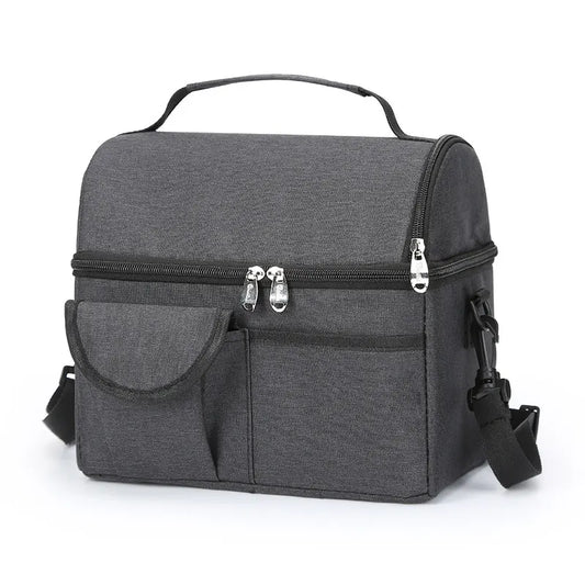 2 Pcs Black Premium Double Layer Insulated Lunch Bag - 8.4L Thermal Cooler Tote with Shoulder Strap