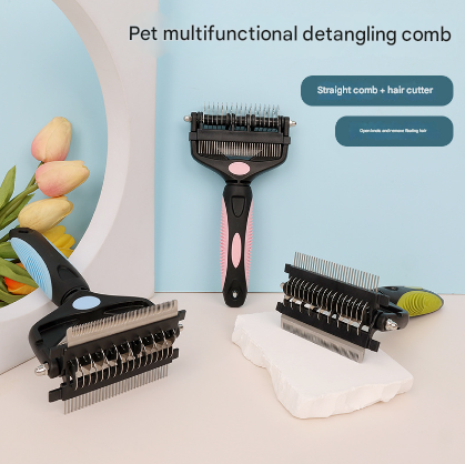 Green and Black Professional 3-in-1 Pet Grooming Tool - Dematting Rake, Deshedding Comb & Finishing Brush for Dogs & Cats - Image 2