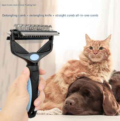 Green and Black Professional 3-in-1 Pet Grooming Tool - Dematting Rake, Deshedding Comb & Finishing Brush for Dogs & Cats - Image 3