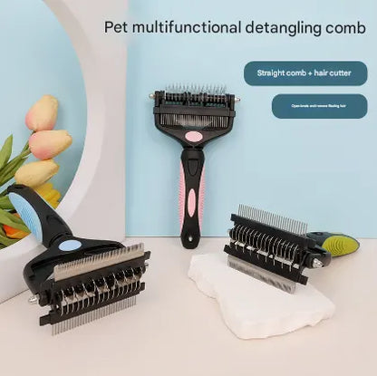 Blue and Black Professional 3-in-1 Pet Grooming Tool - Dematting Rake, Deshedding Comb & Finishing Brush for Dogs & Cats - Image 2