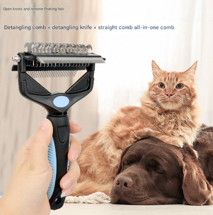 Blue and Black Professional 3-in-1 Pet Grooming Tool - Dematting Rake, Deshedding Comb & Finishing Brush for Dogs & Cats - Image 3