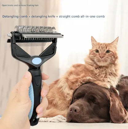 Blue and Black Professional 3-in-1 Pet Grooming Tool - Dematting Rake, Deshedding Comb & Finishing Brush for Dogs & Cats - Image 3