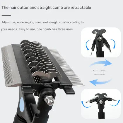Blue and Black Professional 3-in-1 Pet Grooming Tool - Dematting Rake, Deshedding Comb & Finishing Brush for Dogs & Cats - Image 4