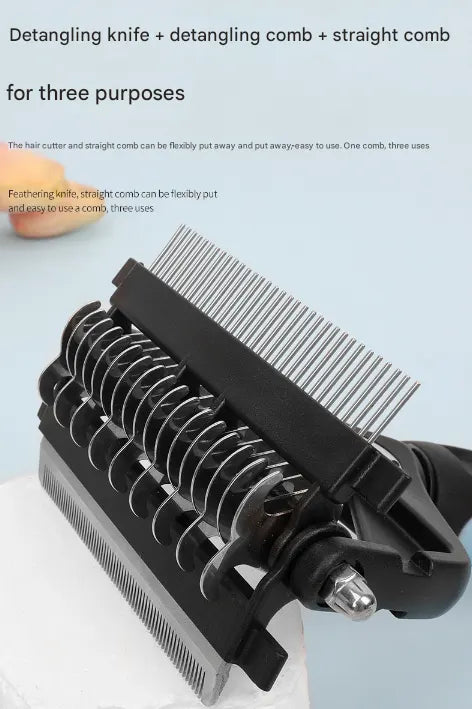 Blue and Black Professional 3-in-1 Pet Grooming Tool - Dematting Rake, Deshedding Comb & Finishing Brush for Dogs & Cats - Image 5