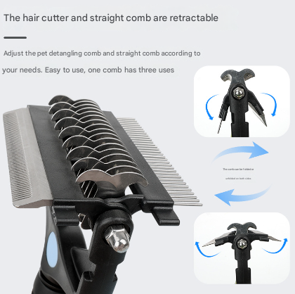 Pink and Black Professional 3-in-1 Pet Grooming Tool - Dematting Rake, Deshedding Comb & Finishing Brush for Dogs & Cats - Image 4