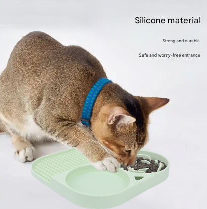 2 Pcs Green 3-in-1 Silicone Pet Slow Feeder & Lick Mat with Water Bowl - Non-Slip Design for Dogs & Cats - Image 3
