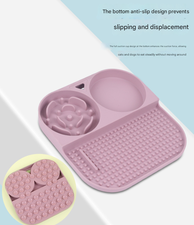 2 Pcs Green 3-in-1 Silicone Pet Slow Feeder & Lick Mat with Water Bowl - Non-Slip Design for Dogs & Cats - Image 4