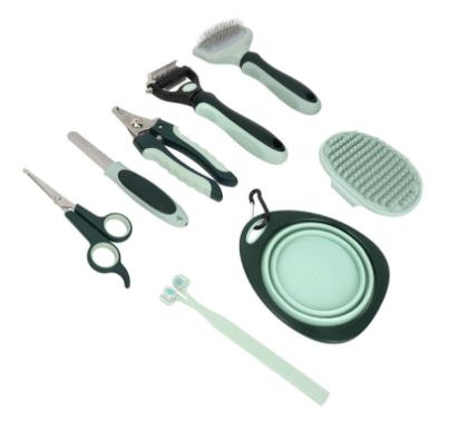 Grey and Green Complete 8-Piece Pet Grooming Kit - Essential Dog & Cat Care Tools with Brushes, Nail Clippers, Scissors & Portable Case - Image 2