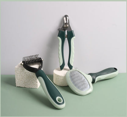 Grey and Green Complete 8-Piece Pet Grooming Kit - Essential Dog & Cat Care Tools with Brushes, Nail Clippers, Scissors & Portable Case - Image 4