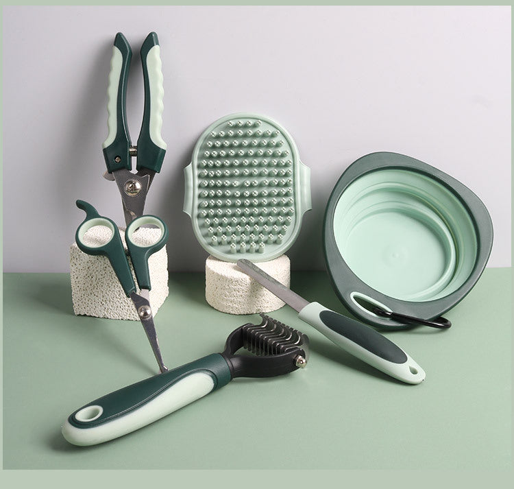 Grey and Green Complete 8-Piece Pet Grooming Kit - Essential Dog & Cat Care Tools with Brushes, Nail Clippers, Scissors & Portable Case - Image 6
