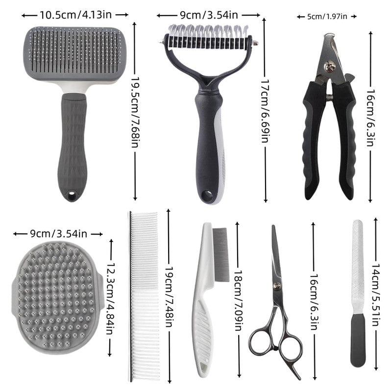 Blue Professional 9-Piece Pet Grooming Kit - DeShedding Brushes, Nail Clippers, Combs & Scissors Set for Dogs, Cats & Rabbits with Storage Bag - Image 2