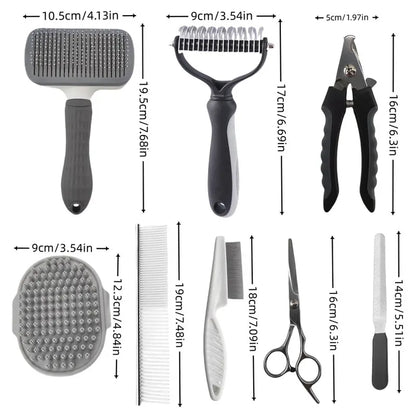 Pink Professional 9-Piece Pet Grooming Kit - DeShedding Brushes, Nail Clippers, Combs & Scissors Set for Dogs, Cats & Rabbits with Storage Bag - Image 2