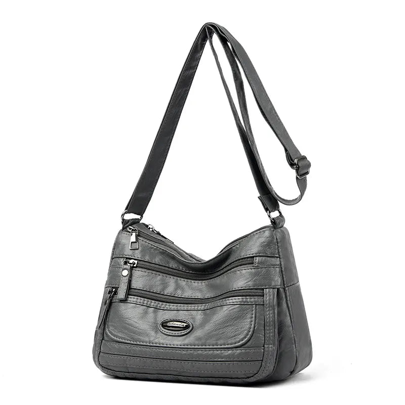 Black Women's Soft Washed PU Leather Crossbody Bag - Multi-Pocket Casual Shoulder Purse for Everyday Organization - Image 3