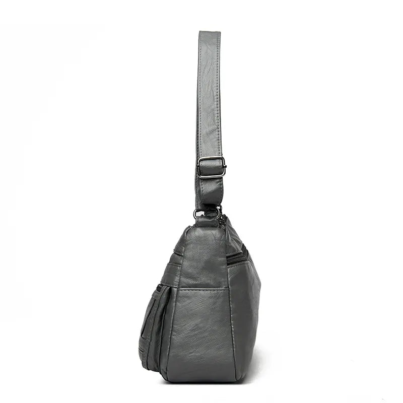 Black Women's Soft Washed PU Leather Crossbody Bag - Multi-Pocket Casual Shoulder Purse for Everyday Organization - Image 4