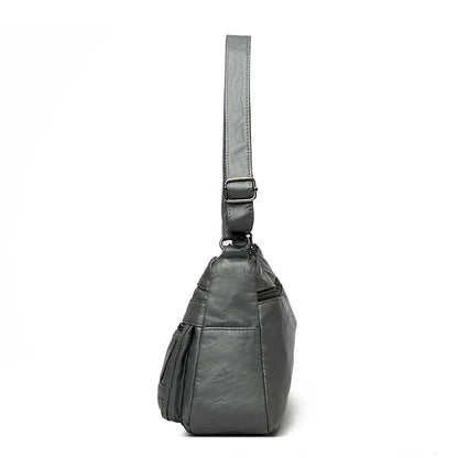 Black Women's Soft Washed PU Leather Crossbody Bag - Multi-Pocket Casual Shoulder Purse for Everyday Organization - Image 4