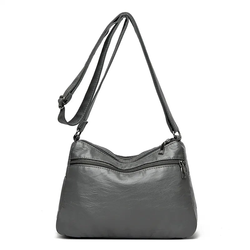 White Women's Soft Washed PU Leather Crossbody Bag - Multi-Pocket Casual Shoulder Purse for Everyday Organization - Image 5