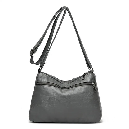 White Women's Soft Washed PU Leather Crossbody Bag - Multi-Pocket Casual Shoulder Purse for Everyday Organization - Image 5