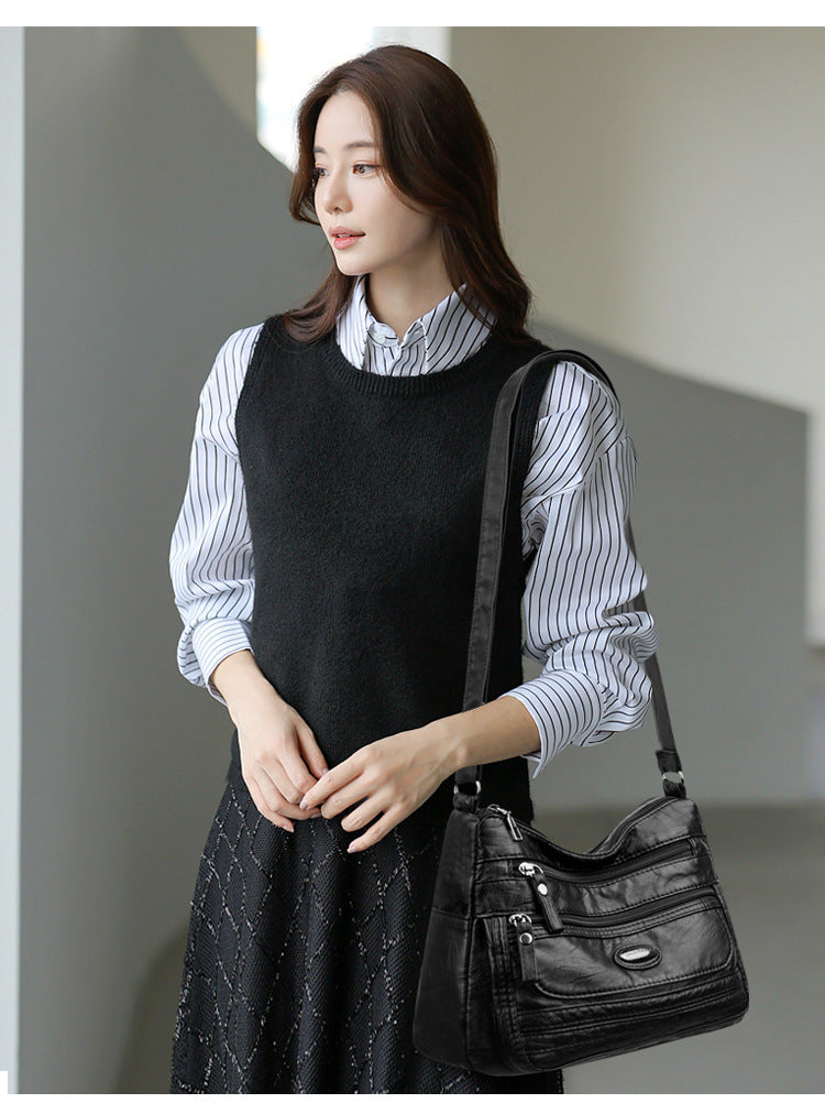 White Women's Soft Washed PU Leather Crossbody Bag - Multi-Pocket Casual Shoulder Purse for Everyday Organization - Image 8
