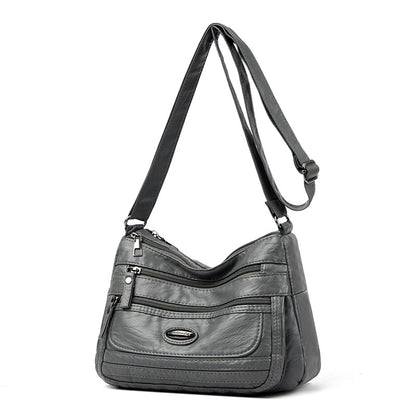 Blue Women's Soft Washed PU Leather Crossbody Bag - Multi-Pocket Casual Shoulder Purse for Everyday Organization - Image 3