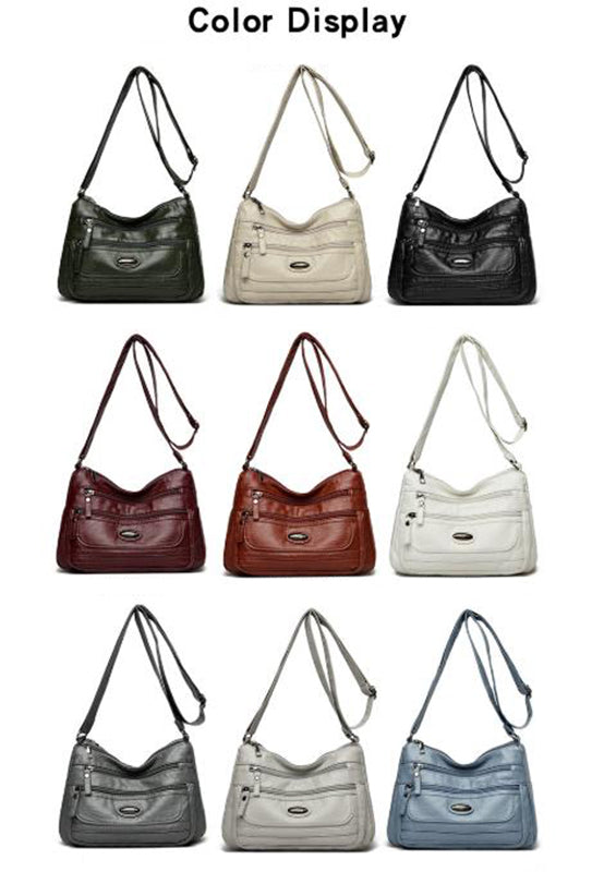 Reddish Brown Women's Soft Washed PU Leather Crossbody Bag - Multi-Pocket Casual Shoulder Purse for Everyday Organization - Image 2