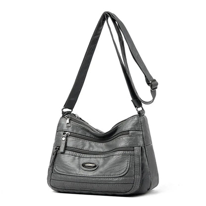 Reddish Brown Women's Soft Washed PU Leather Crossbody Bag - Multi-Pocket Casual Shoulder Purse for Everyday Organization - Image 3