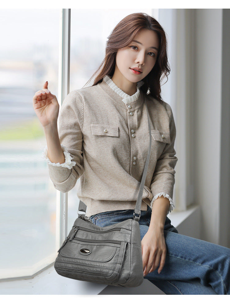 Reddish Brown Women's Soft Washed PU Leather Crossbody Bag - Multi-Pocket Casual Shoulder Purse for Everyday Organization - Image 9